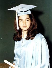 Sotomayor is seen in a cap and gown for her eighth grade graduation.