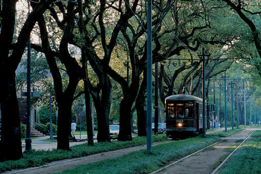 The St Charles Streetcar runs through the Garden District, New Orleans