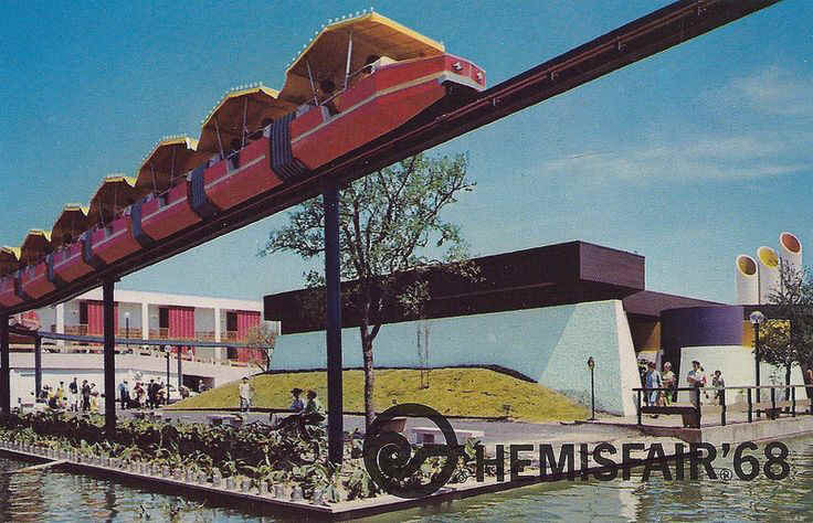 The 1968 World's Fair, HemisFair '68, Held In San Antonio, Texas From April 6 to October 6, 1968, Pictured Under The Monorail Is The Bell Pavilion.