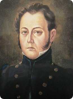 Juan Bernardo Domnguez y Glvez (Oleo sobre tela de Arreola Jurez, 1967, que reproduce un grabado sobre papel hecho hacia 1825: hacer click para ver el grabado)